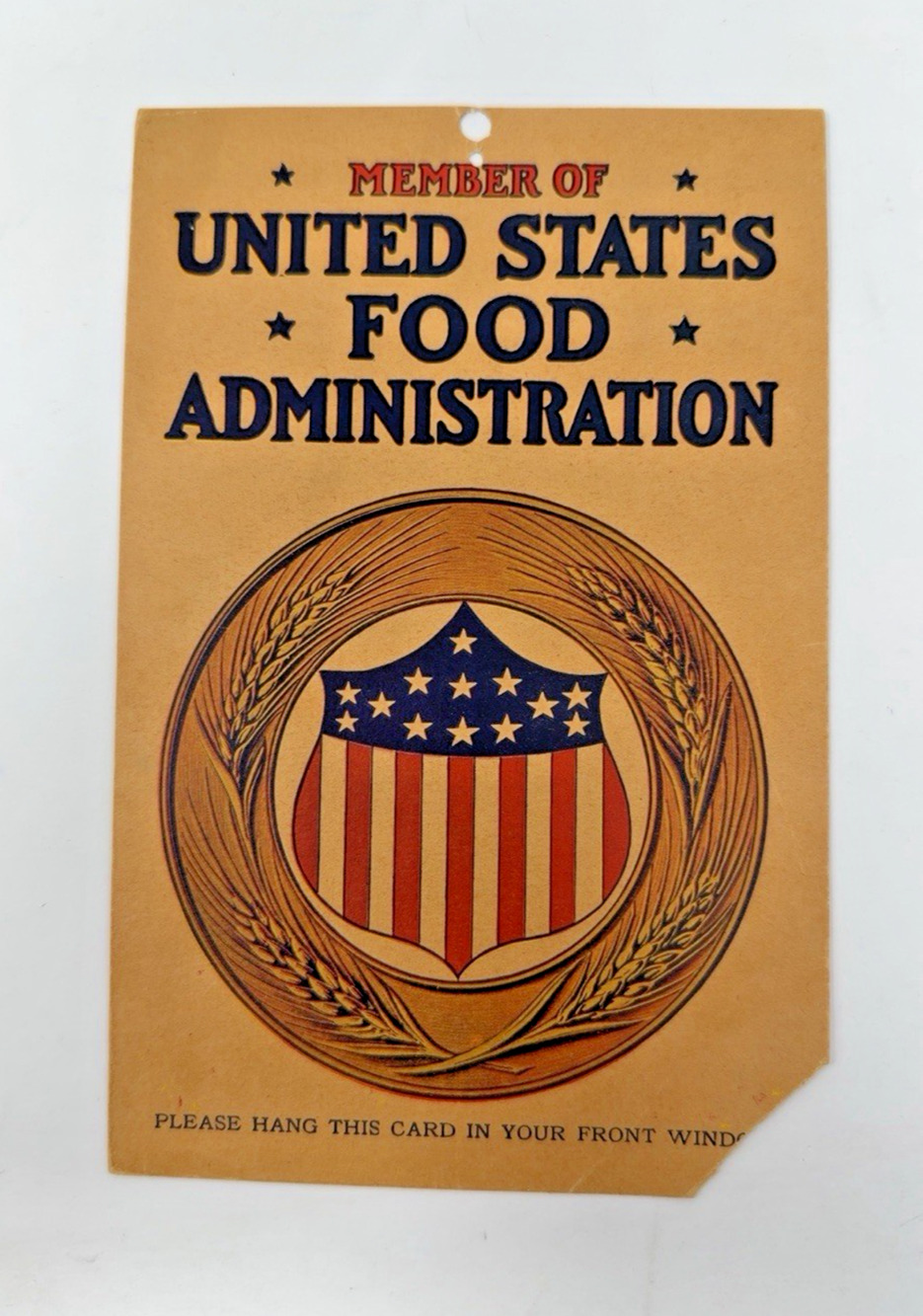Vintage U.S. Food Administration Window Card Sign WWI Ephemera 9.25x6